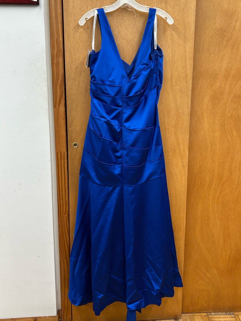 Needs Dry Cleaning-David's Bridal Blue Ruched V-Neck Bridesmaid Dress Sz 14